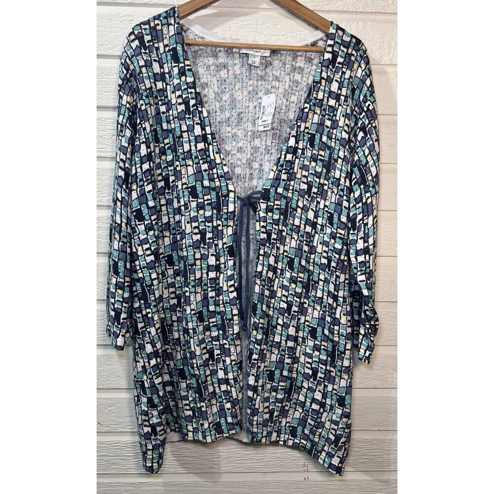 Christopher Banks CJ Women's Plus Sz 2x 3/4 Sleeve Open Tie Blue Sweater NWT